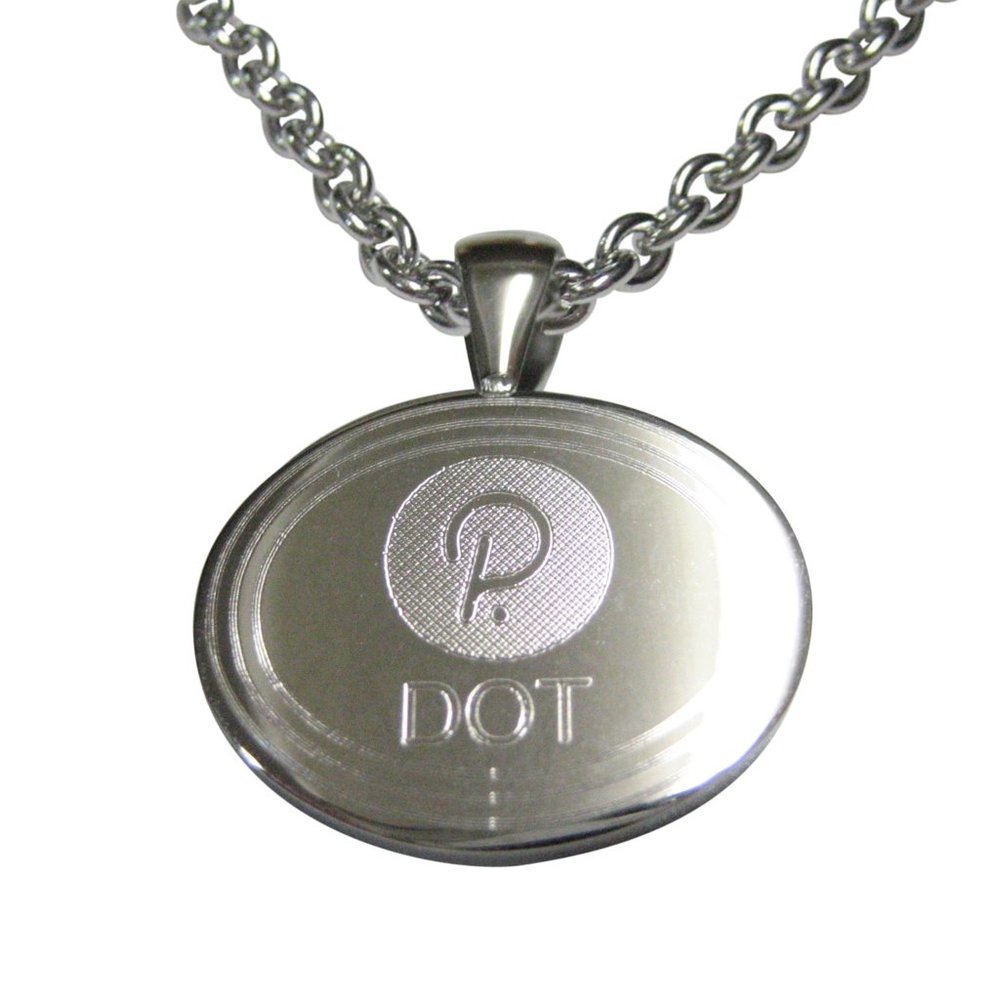 Oval Etched Polkadot Coin Cryptocurrency Blockchain Pendant Necklace